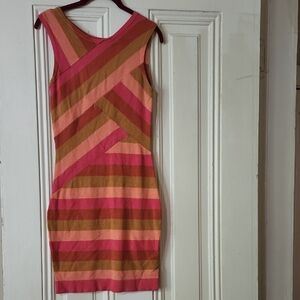 Ted Baker London Vibrant Pink and Tan Stretch Mini Dress